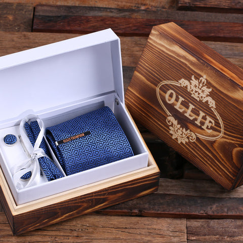 Personalised Gift Set with Tie, Pocket Square, Cufflinks and Tie Bar