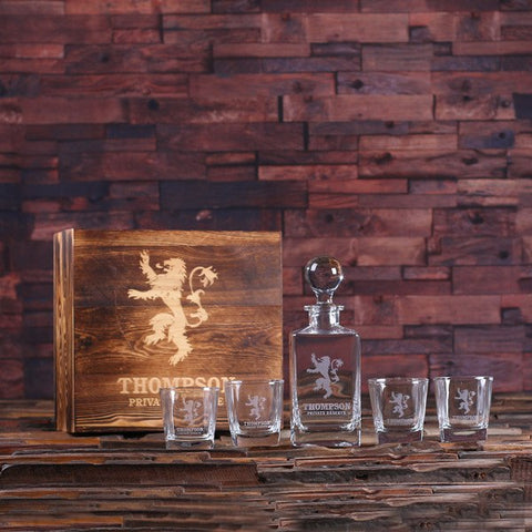 Personalised Global Lid Whiskey Decanter and 4 Whiskey Glasses Gift Set