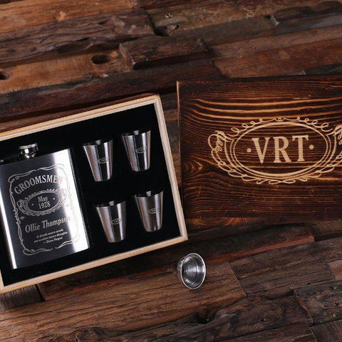 Personalised Gift Set with 210 mL Stainless Steel Flask and 4 Shot Glasses