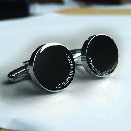 Personalised Engraved Full Name Round Gunmetal Cufflinks