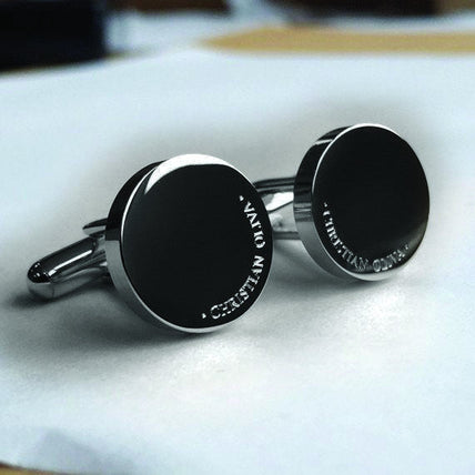 Personalised Silver Engraved Full Name Round Cufflinks