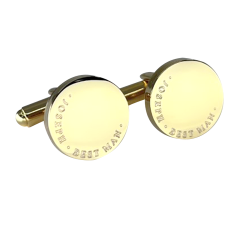 Personalised Gold Engraved Full Name Round Cufflinks