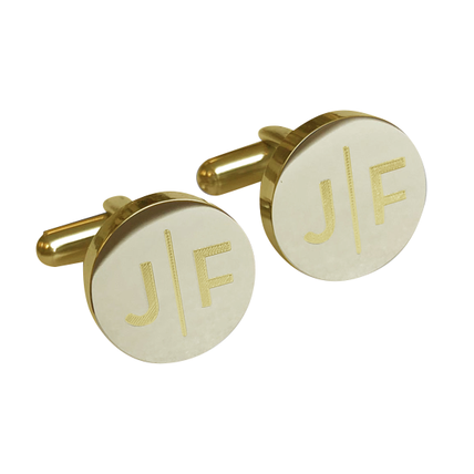 Personalised Gold Engraved Split Letter Round Cufflinks
