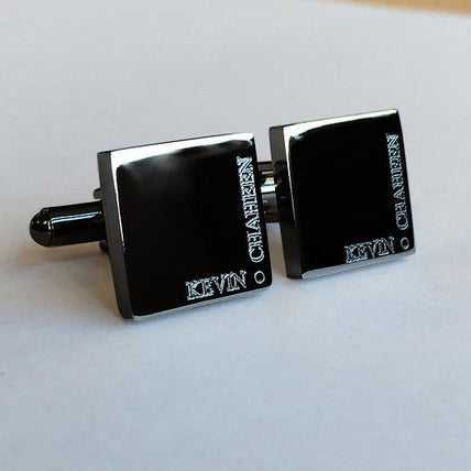 Personalised Gunmetal Engraved Full Name Square Cufflinks