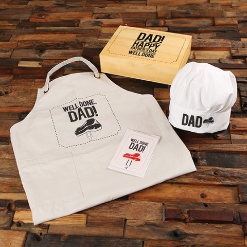 Chef's BBQ Apron And Hat With Wood Box And Gift Card