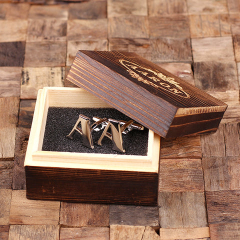 Letter Cufflinks with Wood Gift Box