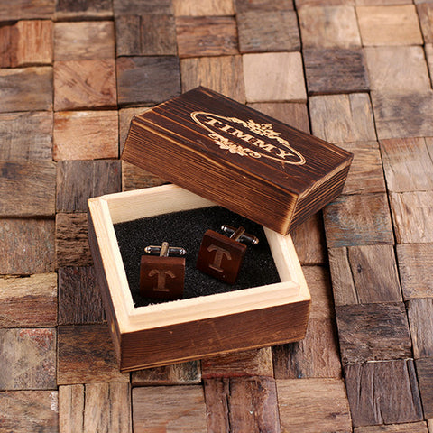 Personalised Square Wood Cufflinks with Gift Box