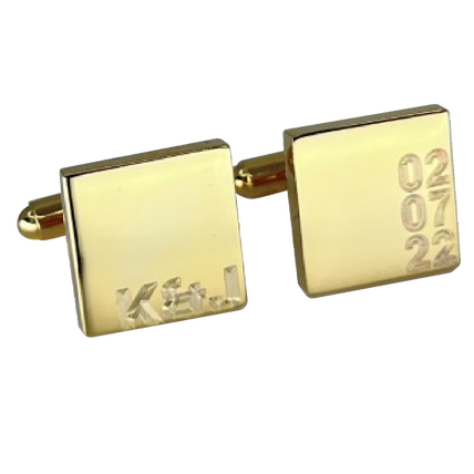 Personalised Gold Engraved Initial and Date Cufflinks