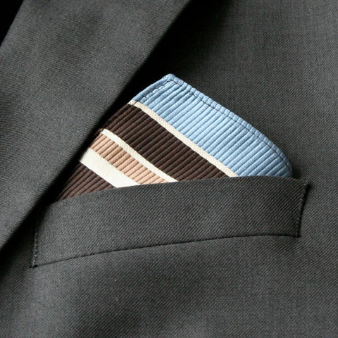 Mini Sky Blue and Brown Ribbed Pocket Square
