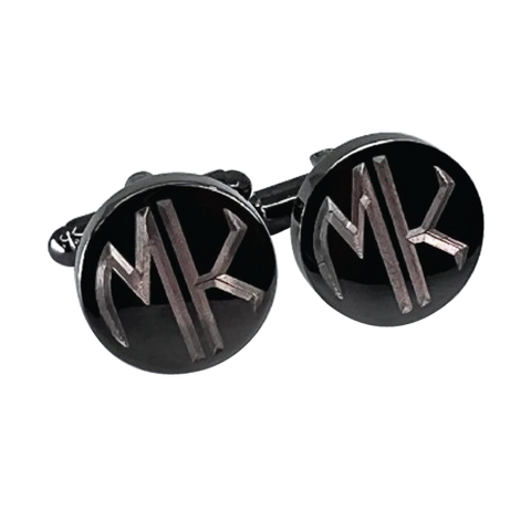 Personalised 2 Letter Monogram Round Gunmetal Cufflinks