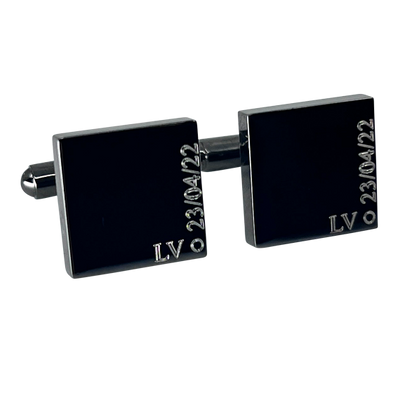 Personalised Gunmetal Engraved Full Name Square Cufflinks