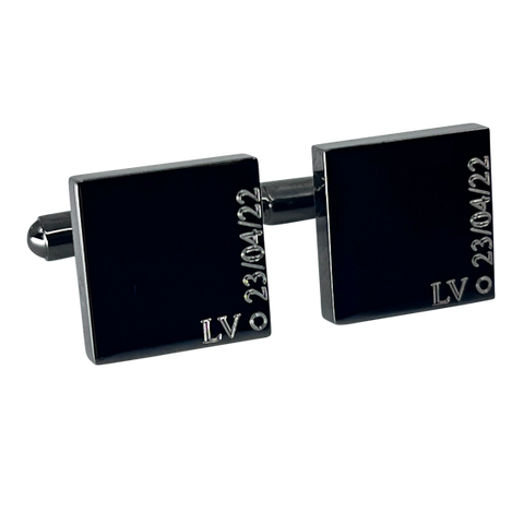 Personalised Gunmetal Engraved Full Name Square Cufflinks