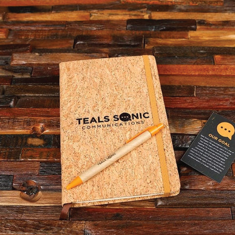 Personalized Cork Notebook With Beige Elastic Band Closure