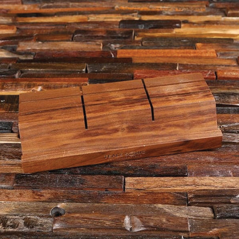 Personalized Corporate Wood Business Card & Tablet Holder