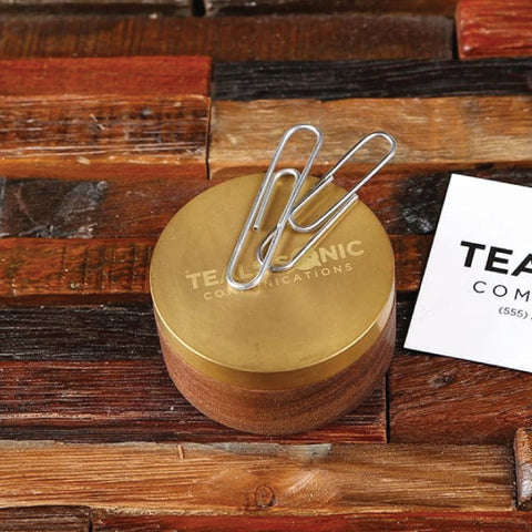 Personalized Gold & Wood Round Paperweight Business Gifts
