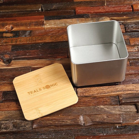 Personalized Snack Tin With Bamboo Lid Promotional Product