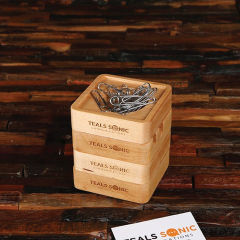 Personalized Stackable Wooden Desk Organizer Company Gift Set