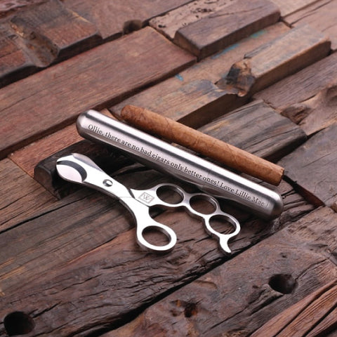 Personalized Stainless Steel Cigar Holder & Cutters