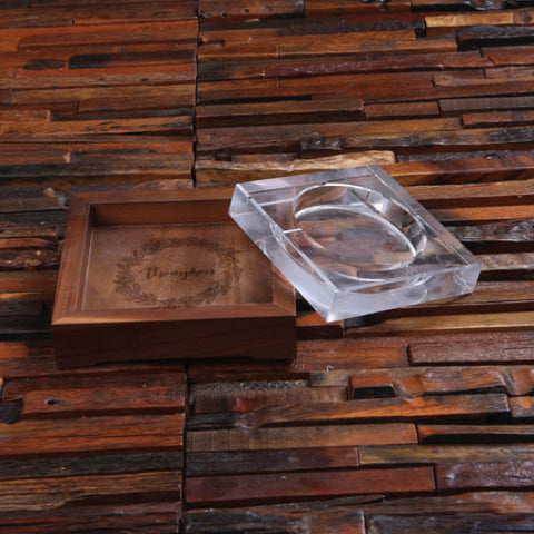 Personalized Walnut And Crystal Glass Ashtray