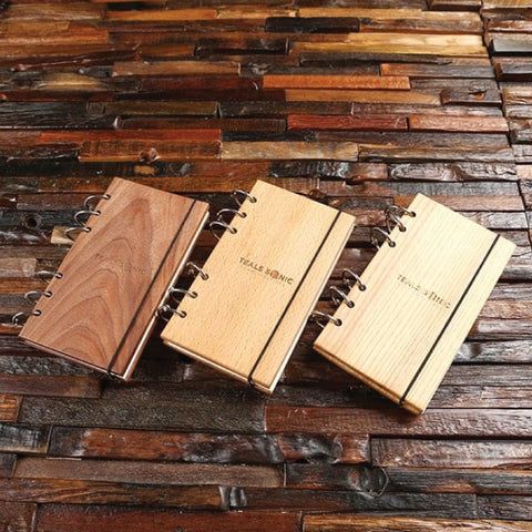 Personalized Wood Notebook With Black Elastic Strap