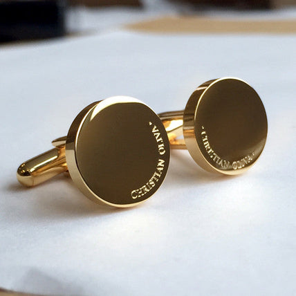 Personalised Gold Engraved Full Name Round Cufflinks