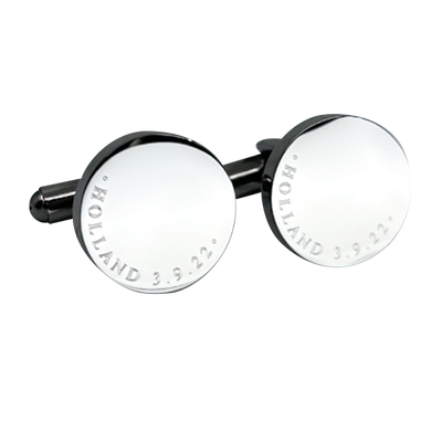 Personalised Silver Engraved Full Name Round Cufflinks