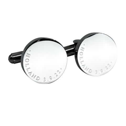 Personalised Silver Engraved Full Name Round Cufflinks