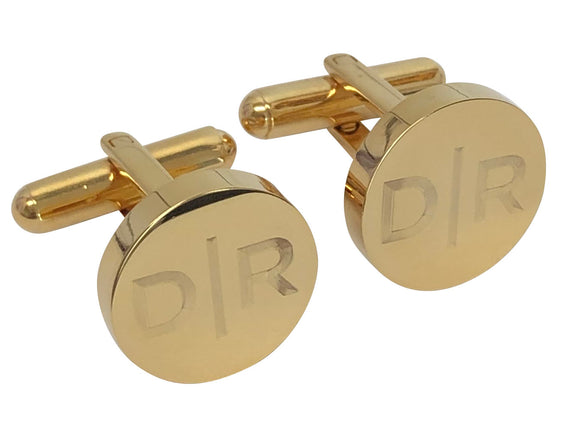 Personalised Engraved Split Letter Round Gold Cufflinks