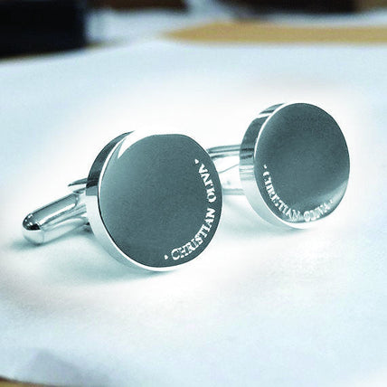 Personalised Gunmetal Engraved Full Name Round Cufflinks