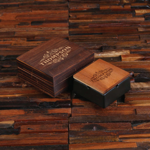 Square Ceramic Ashtray Set In Black And White With Wood Lid