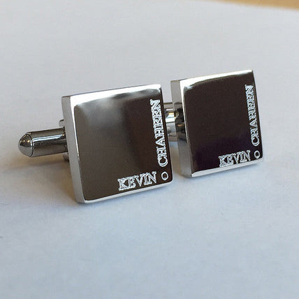 Personalised Silver Engraved Full Name Square Cufflinks
