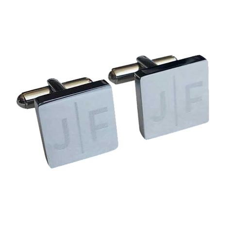 Personalised Silver Engraved Split Letter Square Cufflinks