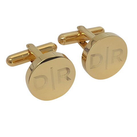 Personalised Engraved Split Letter Round Gold Cufflinks