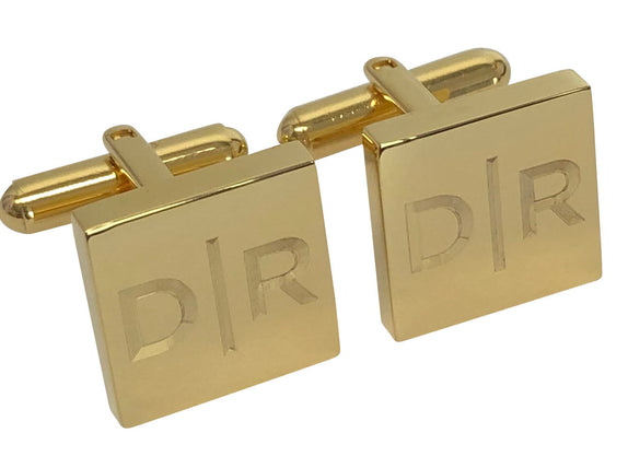 Personalised Gold Engraved Split Letter Square Cufflinks
