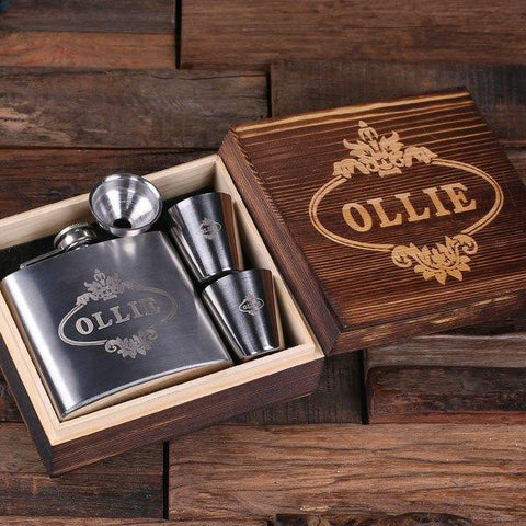 Personalised Stainless Steel Flask and Shot Glass Gift Set - 150mL