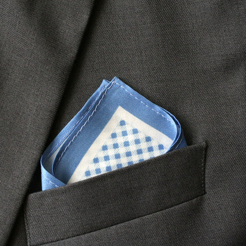 Silk Sky Blue Checkered Pocket Square