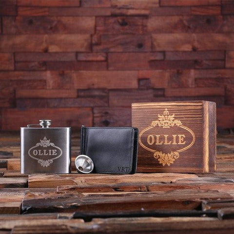 Personalised Gift Set with Flask and Wallet