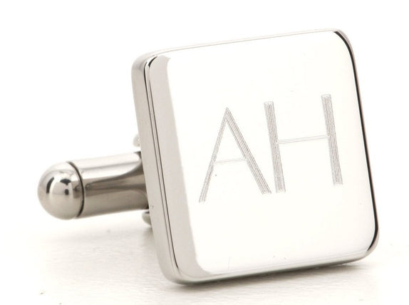 Engraved Logo Square Silver Cufflinks