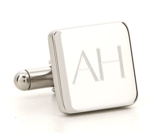 Engraved Logo Square Silver Cufflinks