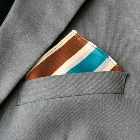 Mini Teal & Brown Striped Pocket Square