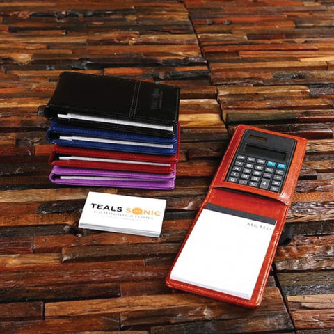 Personalized Faux Leather Covered Notepad, Calculator & Pen
