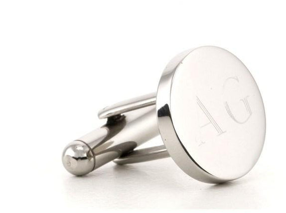 Engraved Round Silver Cufflinks and Tie Bar Set