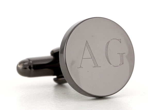 Engraved Logo Round GunMetal Cufflinks