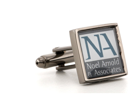 Corporate Printed Square Logo GunMetal Cufflinks