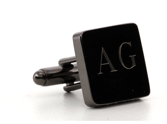 Engraved Logo Square GunMetal Cufflinks