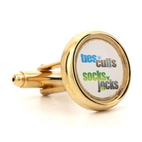 Corporate Printed Round Logo Gold Cufflinks