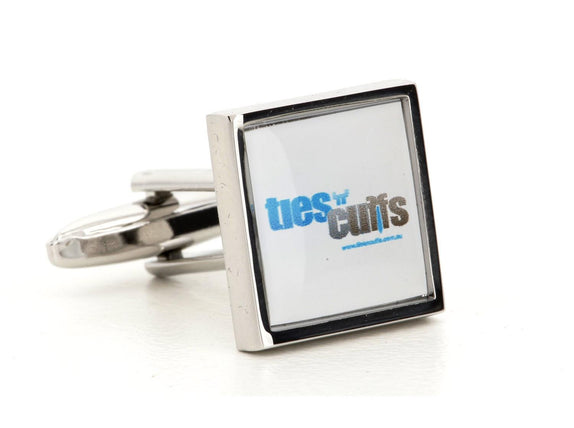 Corporate Printed Square Logo Silver Cufflinks