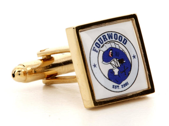 Corporate Printed Square Logo Gold Cufflinks